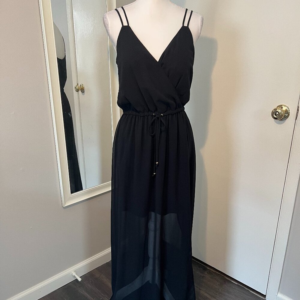 NWT Guess Black Double Strap Chiffon Maxi Dress, Size Large